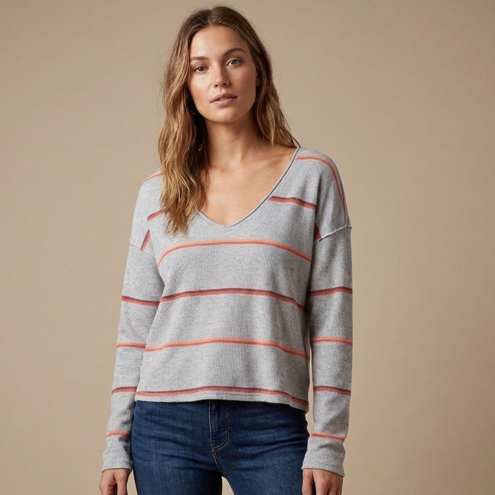 Free People Make You Mine Sweater in Grey Stripe Combo - BNWT - Sz. Large